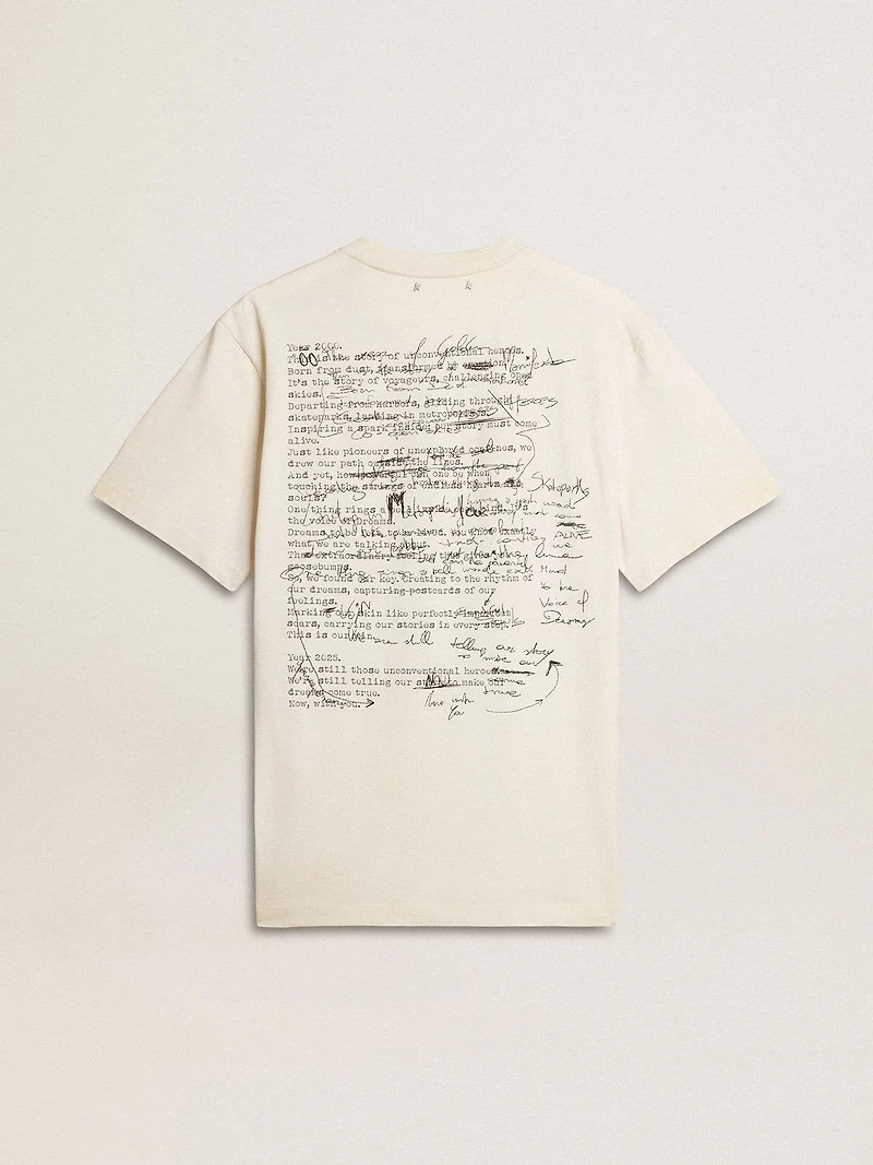 Men's T-shirt with print on the chest and back a lived-in effect