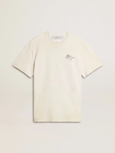 Men's T-shirt with print on the chest and back a lived-in effect