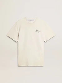 Men's T-shirt with print on the chest and back a lived-in effect