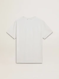 Men's white cotton T-shirt with green print