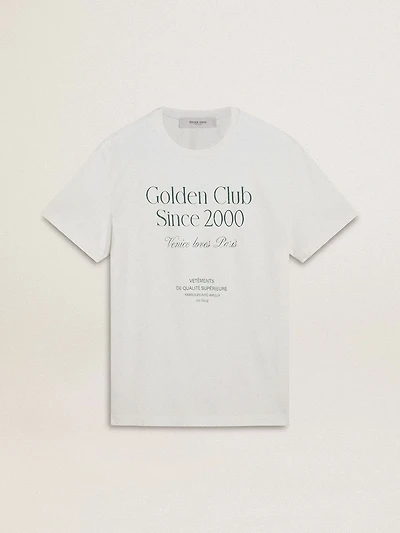Men's white cotton T-shirt with green print