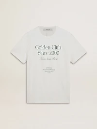 Men's white cotton T-shirt with green print