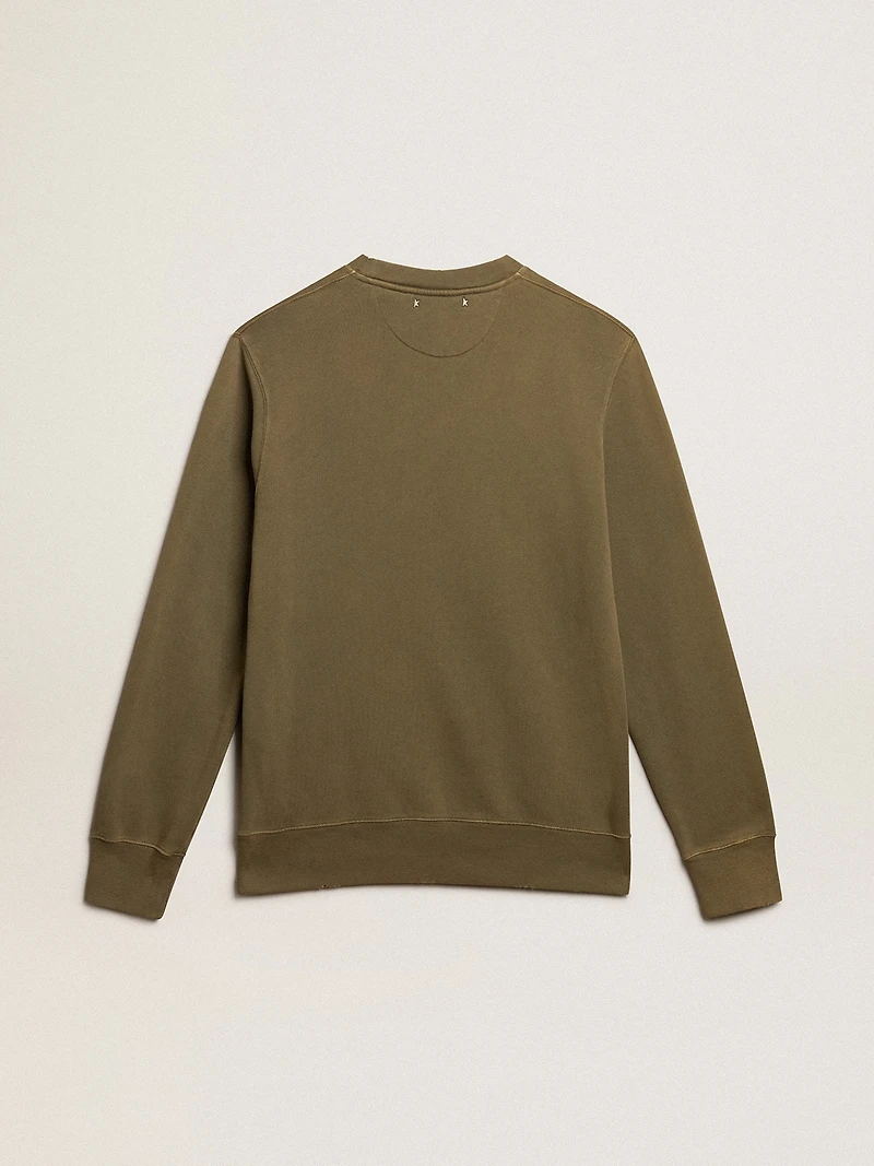 Men's olive green sweatshirt with Golden lettering