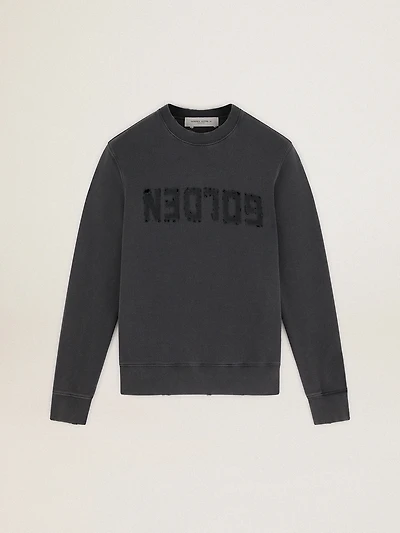 Men's gray sweatshirt with logo and distressed treatment