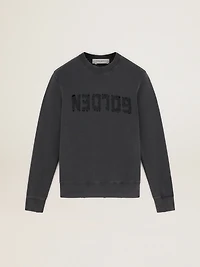 Men's gray sweatshirt with logo and distressed treatment