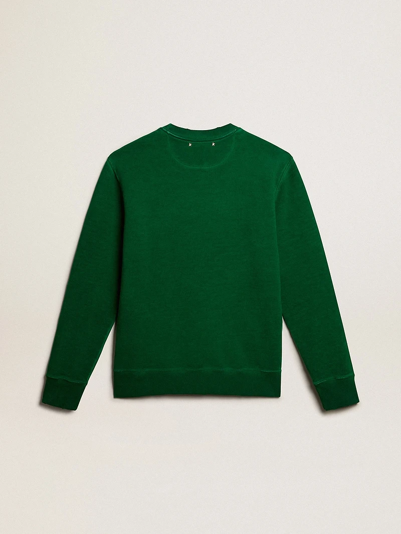 Round-neck sweatshirt in green cotton fleece