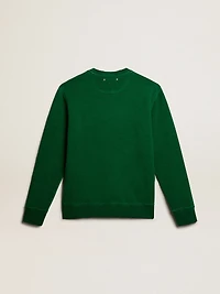Round-neck sweatshirt in green cotton fleece