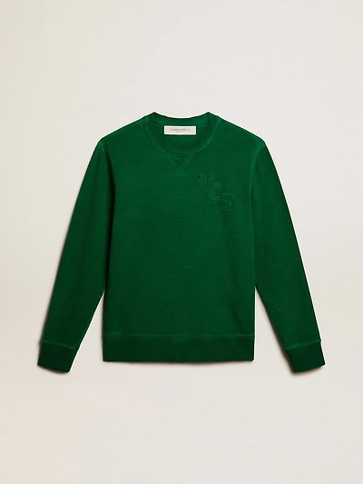 Round-neck sweatshirt in green cotton fleece