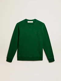 Round-neck sweatshirt in green cotton fleece