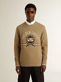 Men's beige cotton sweatshirt with print on the front