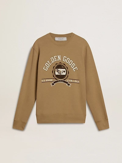 Men's beige cotton sweatshirt with print on the front