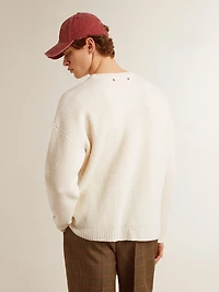 Men's crew-neck sweater worn white ribbed wool