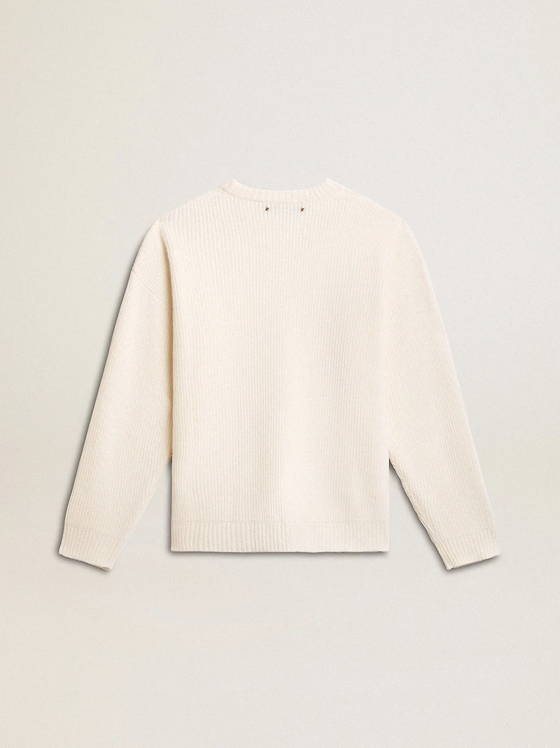 Men's crew-neck sweater worn white ribbed wool