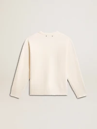 Men's crew-neck sweater worn white ribbed wool
