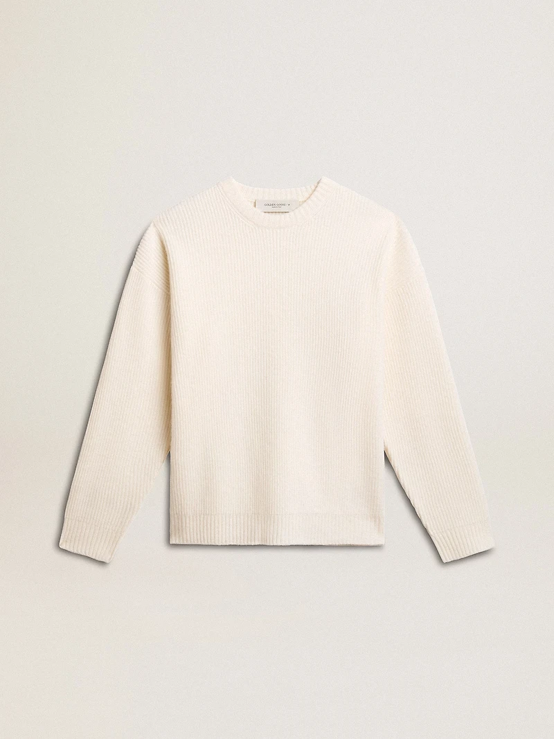Men's crew-neck sweater worn white ribbed wool