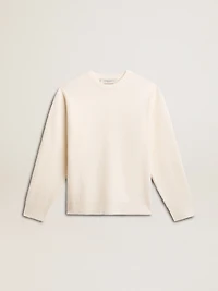 Men's crew-neck sweater worn white ribbed wool