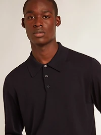 Men’s long-sleeved polo shirt navy-blue merino wool