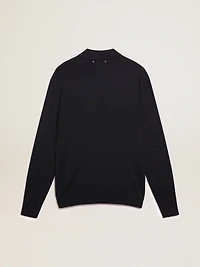 Men’s long-sleeved polo shirt navy-blue merino wool