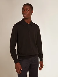 Men’s long-sleeved polo shirt black merino wool