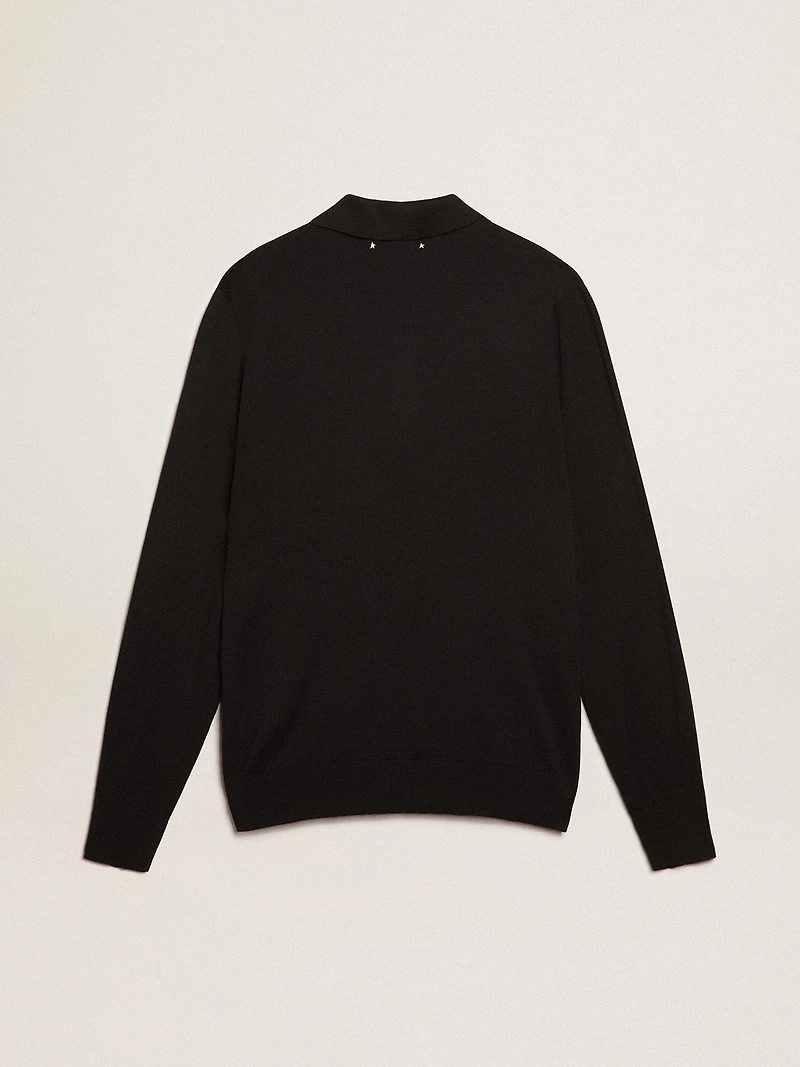 Men’s long-sleeved polo shirt black merino wool