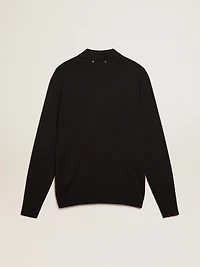 Men’s long-sleeved polo shirt black merino wool