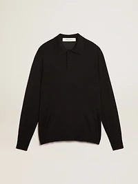 Men’s long-sleeved polo shirt black merino wool