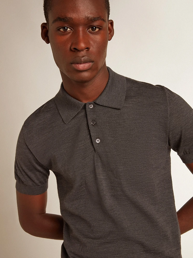 Men’s short-sleeved polo shirt gray merino wool