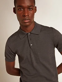 Men’s short-sleeved polo shirt gray merino wool