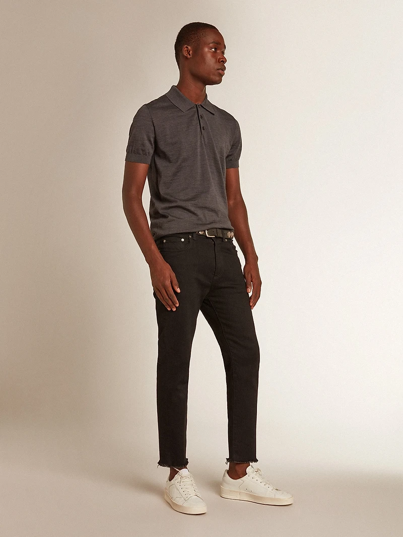 Men’s short-sleeved polo shirt gray merino wool