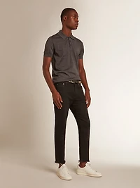 Men’s short-sleeved polo shirt gray merino wool