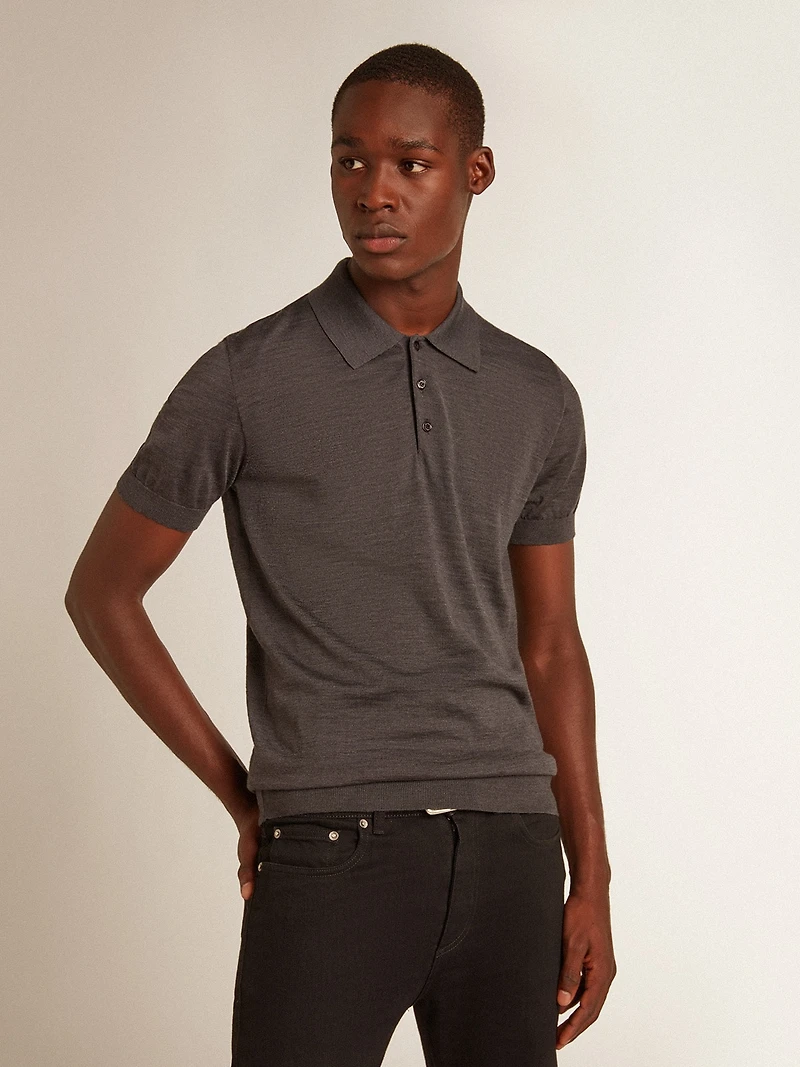 Men’s short-sleeved polo shirt gray merino wool