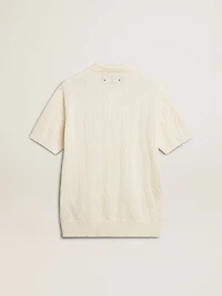 Men's white jacquard knit polo shirt