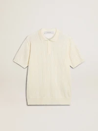 Men's white jacquard knit polo shirt