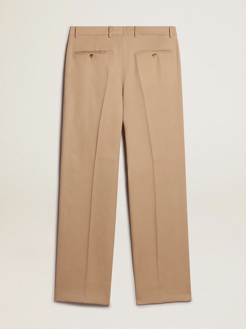 Men’s wool gabardine pants in sand