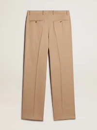 Men’s wool gabardine pants in sand