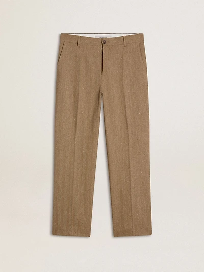 Tailored pants sand-colored chevron linen blend