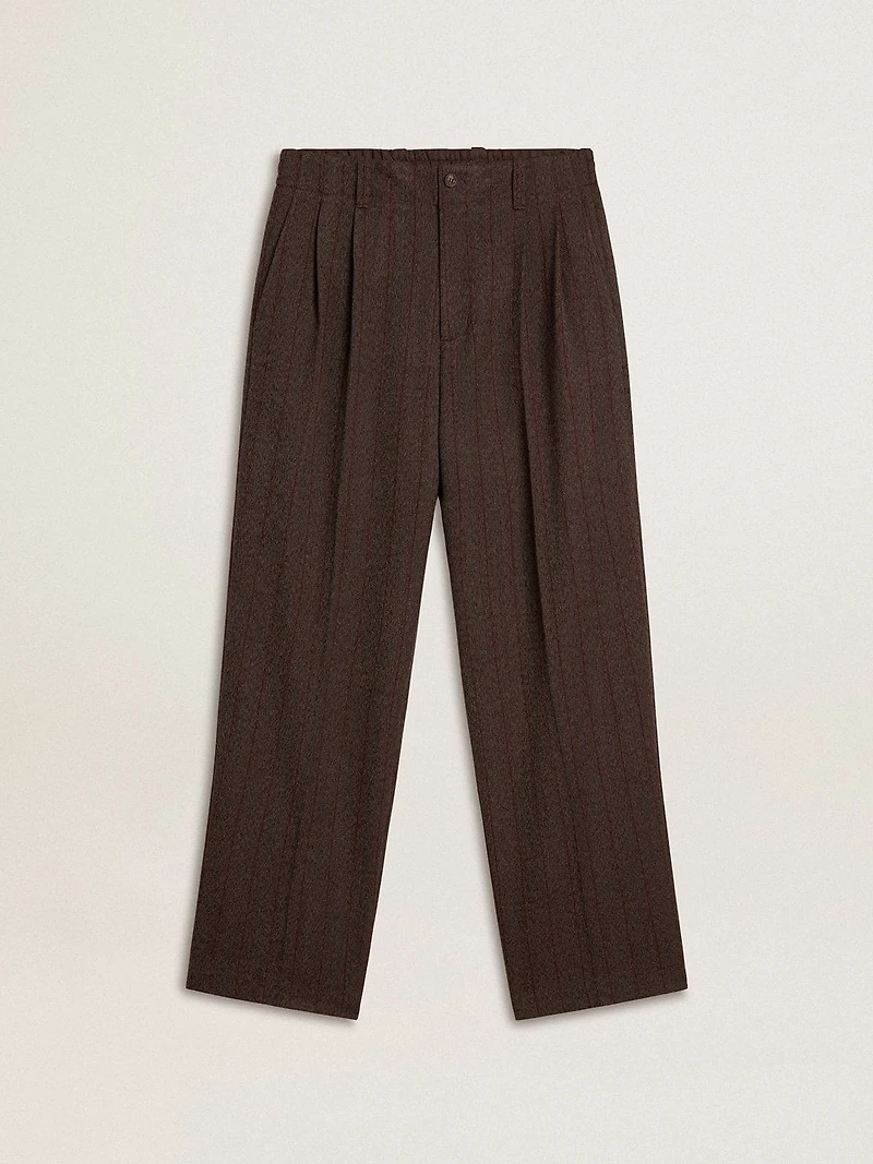 Men's joggers dark brown wool with thin striped pattern