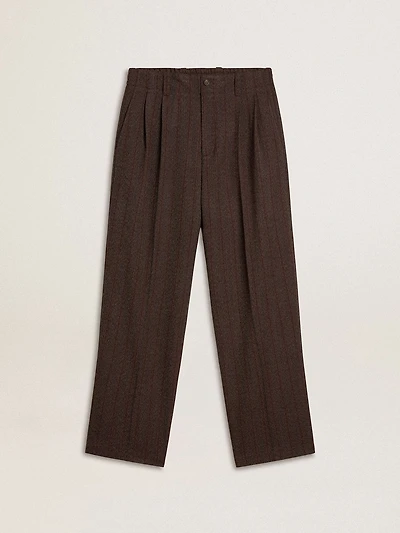 Men's joggers dark brown wool with thin striped pattern