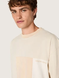 Men's T-shirt cotton jersey with white and beige patchwork effect