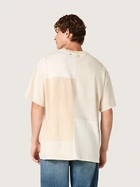 Men's T-shirt cotton jersey with white and beige patchwork effect