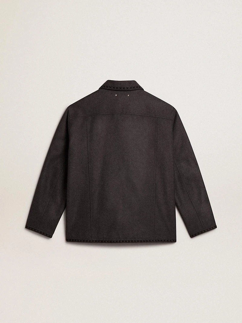 Gray melange woolen jacket with button fastening