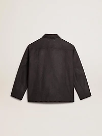 Gray melange woolen jacket with button fastening