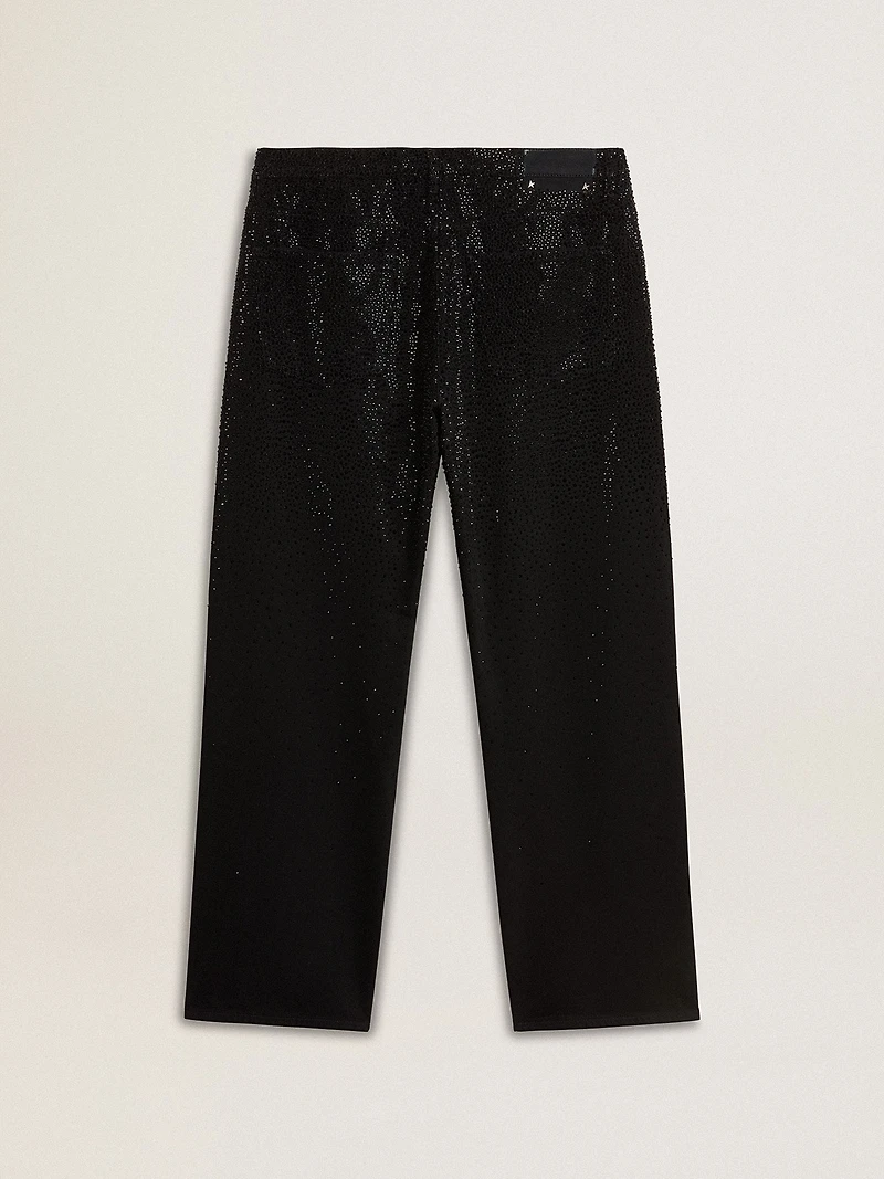 Men's black jeans with a loose fit and gradient effect all-over crystals