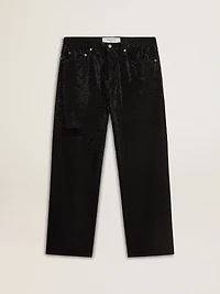 Men's black jeans with a loose fit and gradient effect all-over crystals