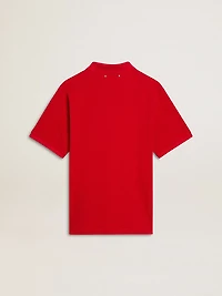 Men's polo shirt red cotton piquet