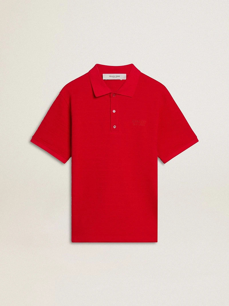 Men's polo shirt red cotton piquet