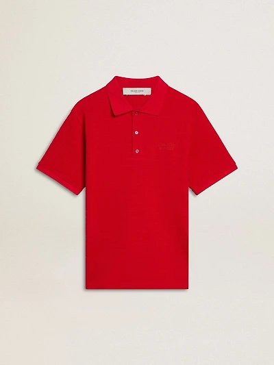 Men's polo shirt red cotton piquet