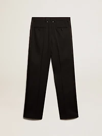 Men’s tuxedo pants in black wool gabardine