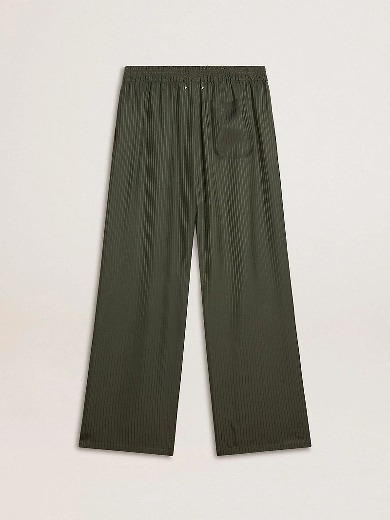 Men's dark green joggers with vertical stripes