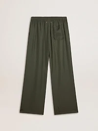 Men's dark green joggers with vertical stripes